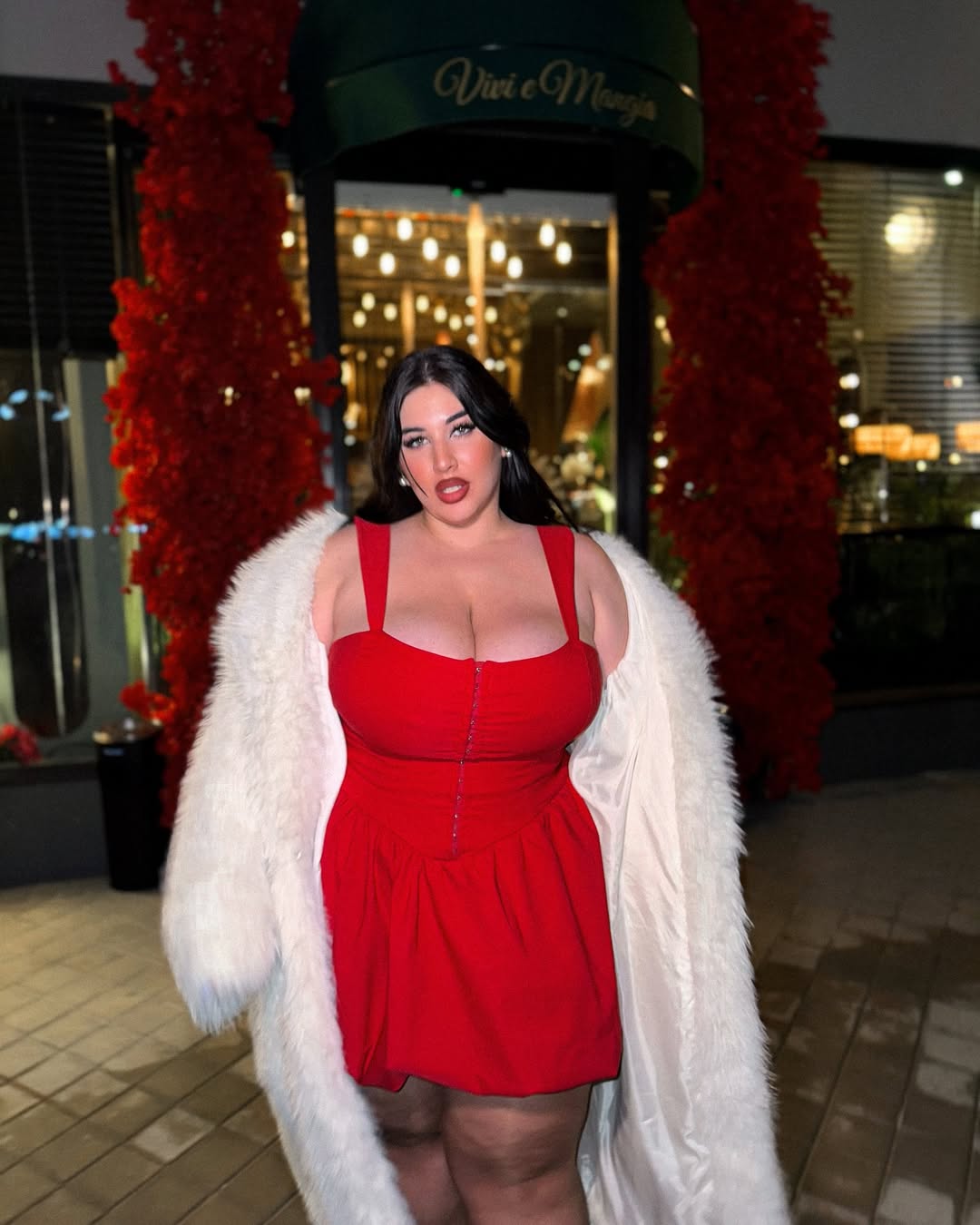 Natalia Lozano Red and White Dress