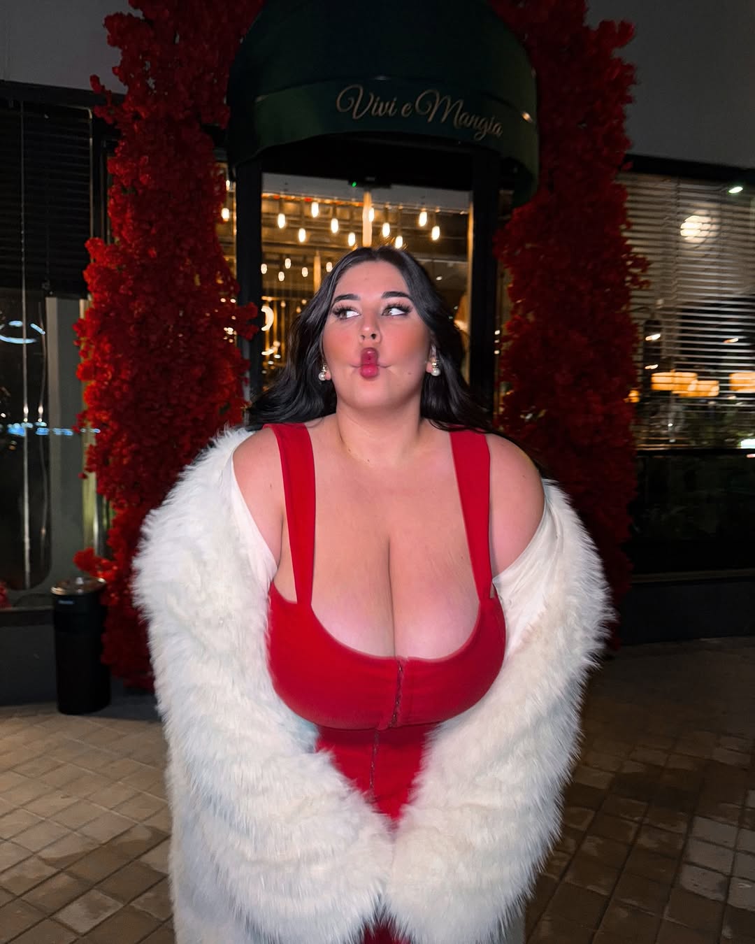 Natalia Lozano Red and White Dress